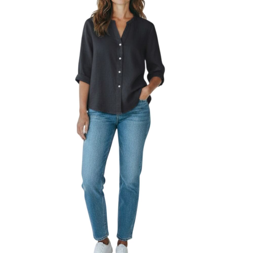LUNGO L'ARNO Linen Button Up Shirt Women L Blue Classic Timeless Made In Italy